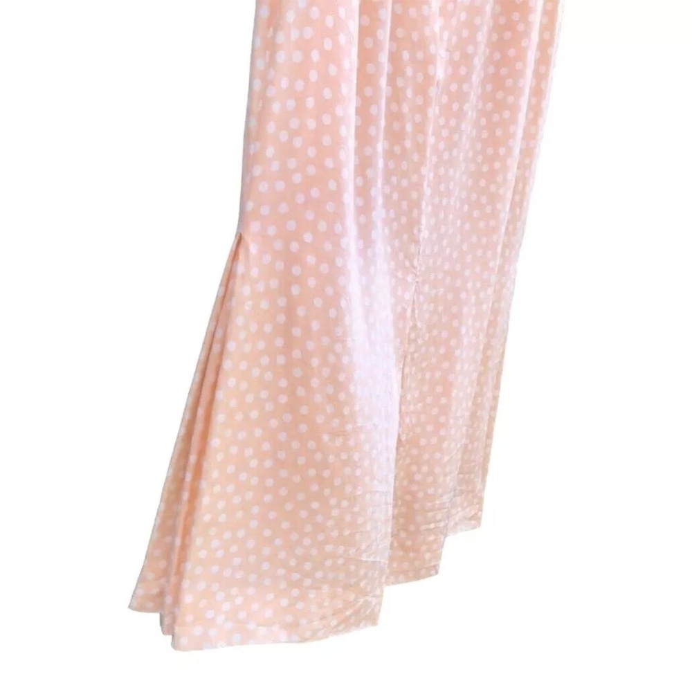 🇫🇷 Vtg 80s 90s Alan Austin Silk Polka Dot Peach Pink Trumpet Hem Midi Skirt | M