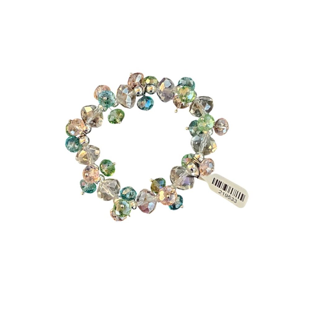 Pastel Multi Color Silver Beaded Stretch Bracelet