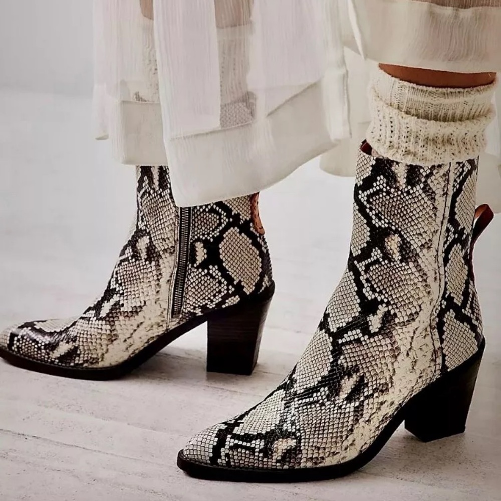 Free People We The Free Ryder Ankle Boot Black White Embossed Snakeskin