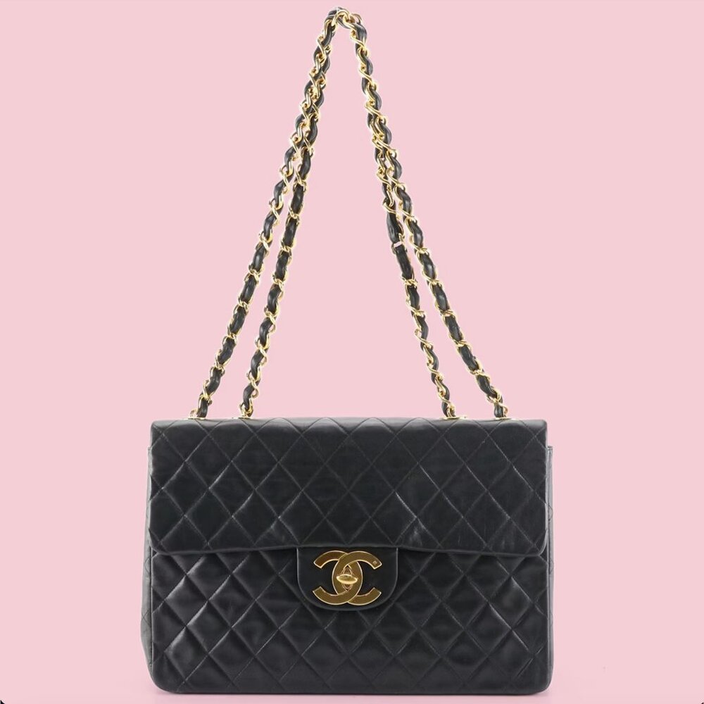 Chanel Black Vintage Classic Jumbo XL Maxi Flap Shoulder Bag