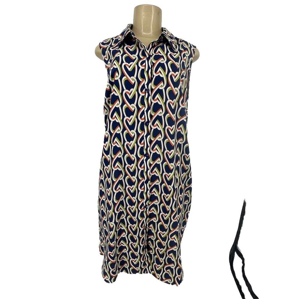 Cabi Women Medium Amour Hearts Shirt Dress Sleeveless Button Front 5370 AR13