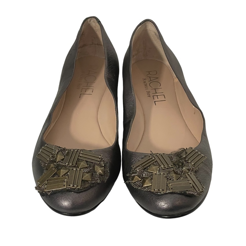 Rachel Roy Metallic Silver Leather Embellished Slip On Ballet Flats Sz 9.5