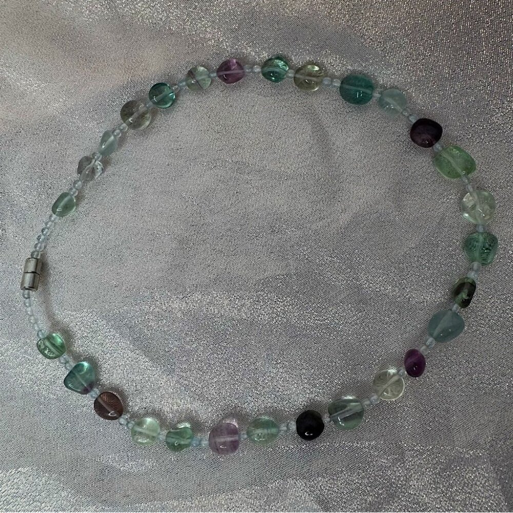 Necklace fluorite crystal rock beaded gemstone magnetic closure easily access