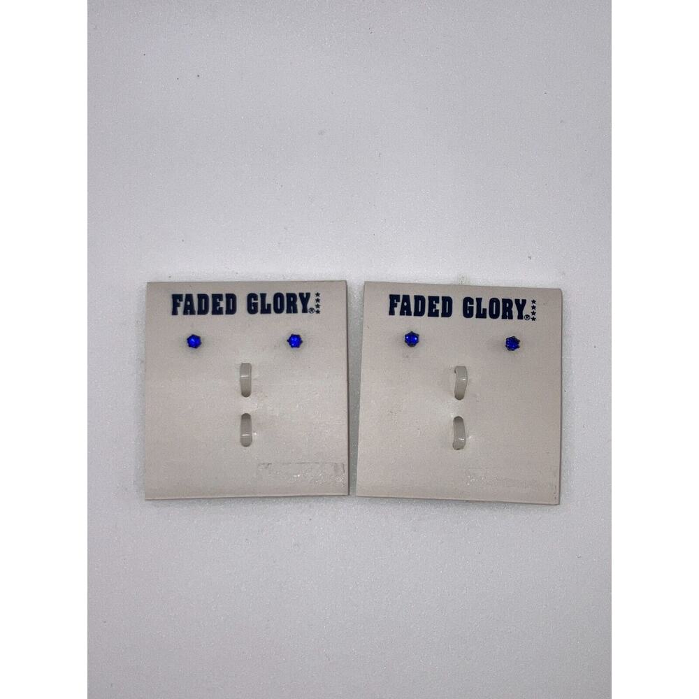Two Faded Glory Blue Rhinestone Surgical Steel Post Stud Earrings!