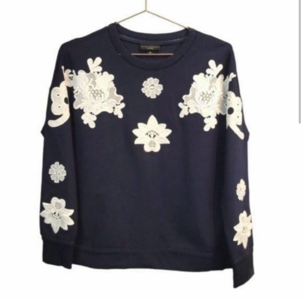 Victoria Beckham Navy Wht Long Sleeve Top 3X Plus - Picture 2 of 3