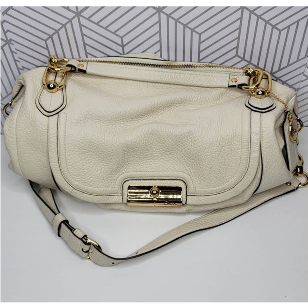 Coach Kristin Elevated Leather Sage Round Satchel in Parchment