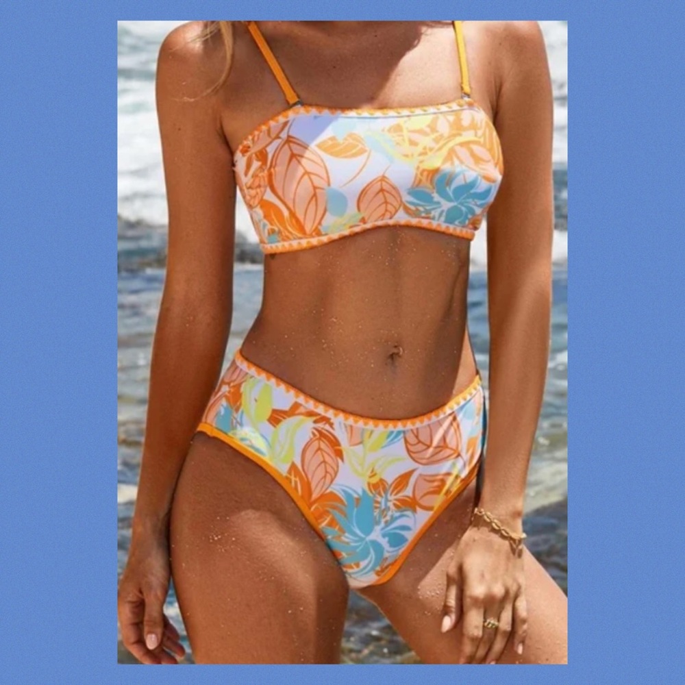Women's Orange and Blue Leaf Print Bikini.37