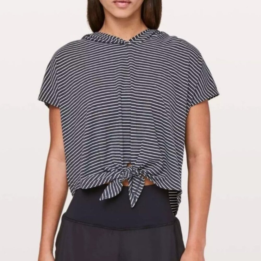 Lululemon Knot Gonna Fly Hooded Tie Front Short Sleeve Top