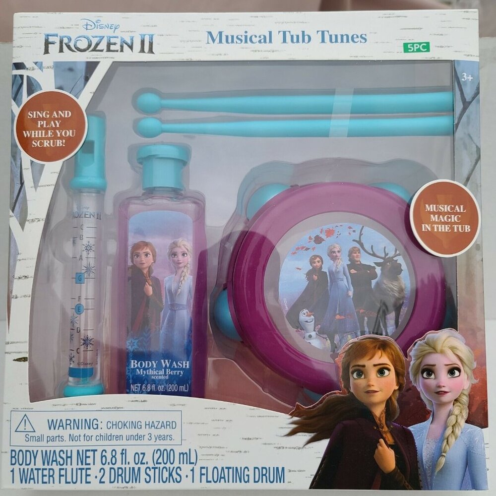 Disneys Frozen II Musical Tub Tunes 5 Pc Bath Set Body Wash 6 oz Drums Flute NEW