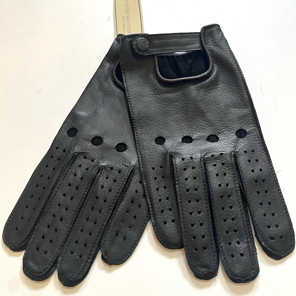 FOWNES BROTHERS Men's Black Brown Leather Perforated Driving Gloves XL