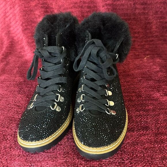 INC International Concepts Shoes - INC Faux Fur top Sparkly Black Embellishments on Boot NWT