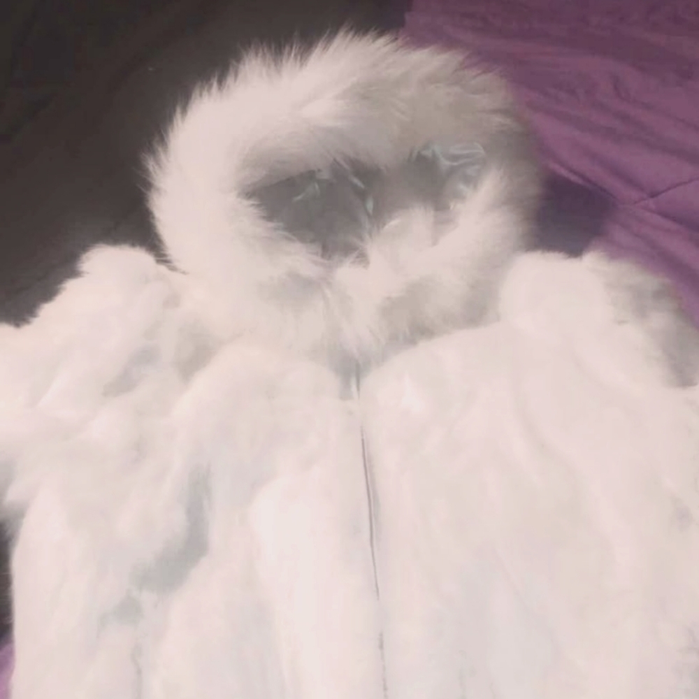 Hello white rabbit fur coat