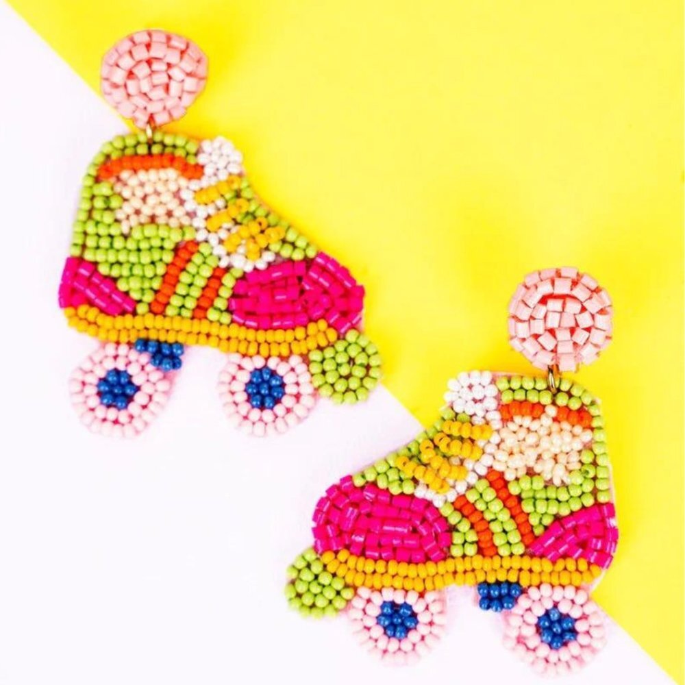 VIOLA Multi Color Roller Skate Seed Bead Pierced Earrings NWT