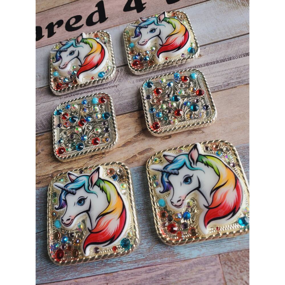 Large unicorn Swarovski bling conchos, custom concho, saddle replacement conchos