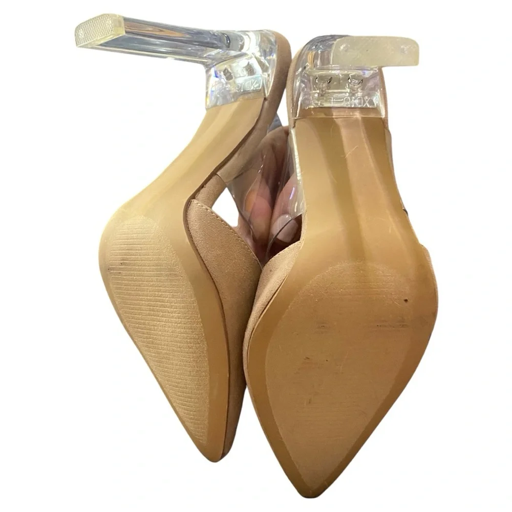 Shoe Dazzle Cream Mules with Pointed Toe and Sculptural Clear Heel Sz 8 - Picture 8 of 8