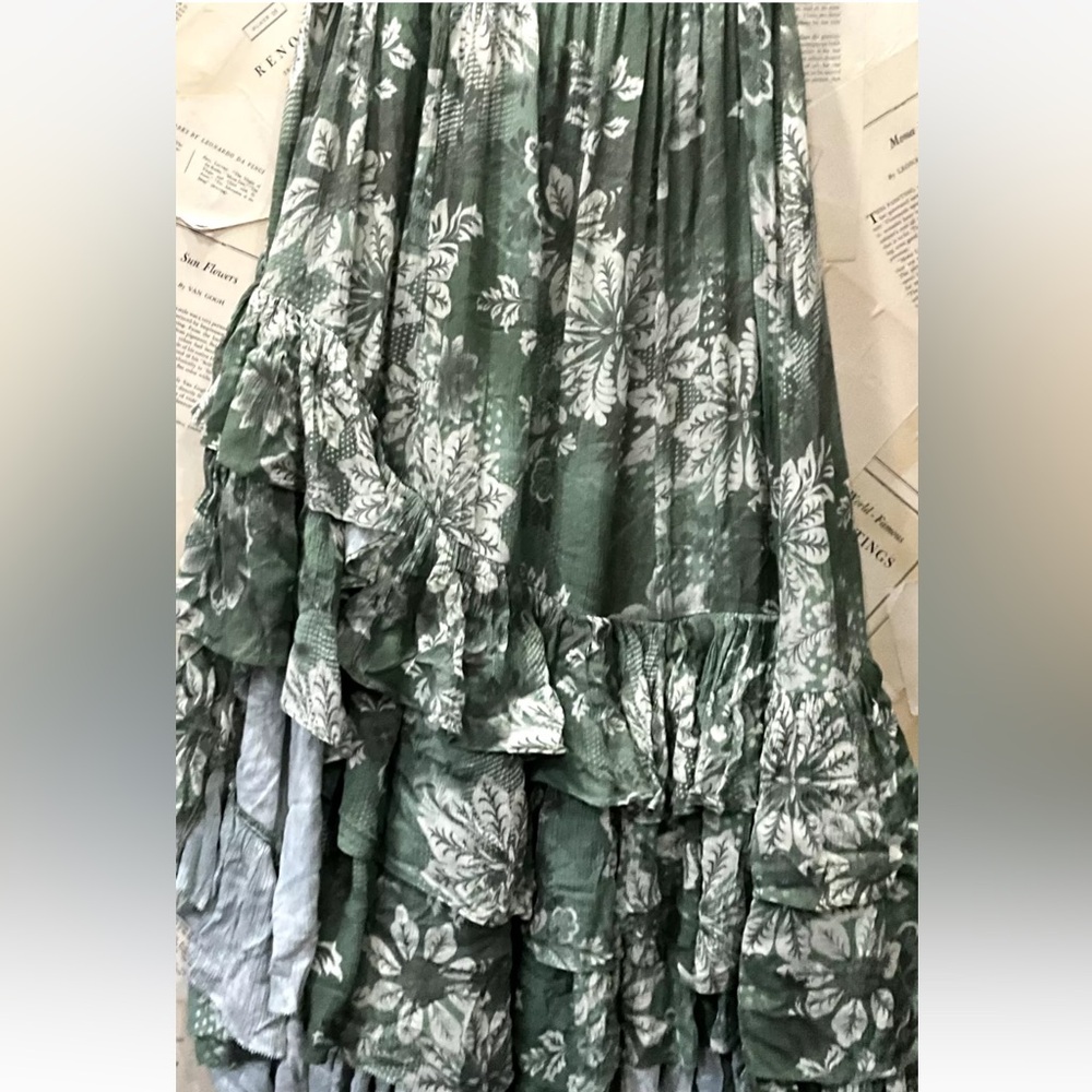 Free People Marietta Floral Print Maxi Skirt Tiered Ruffle Elastic Green - Picture 6 of 6