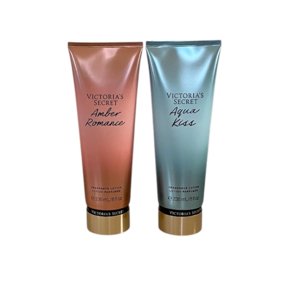 Victoria's Secret Amber Romance and Aqua Kiss Full Size Body Lotion Bundle Set