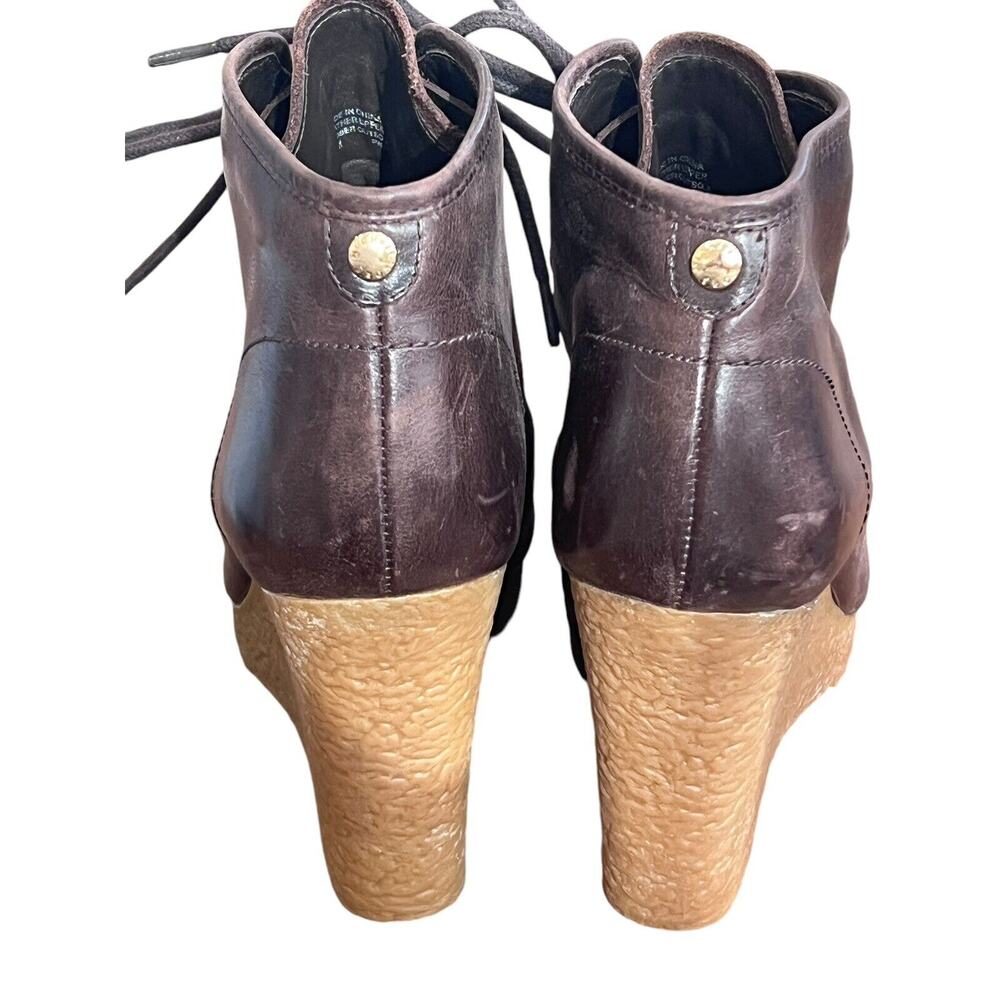 Size 7.5 Michael Kors Rory Wedge Booties Brown Leather Ankle Boots Lace Up - Picture 5 of 16