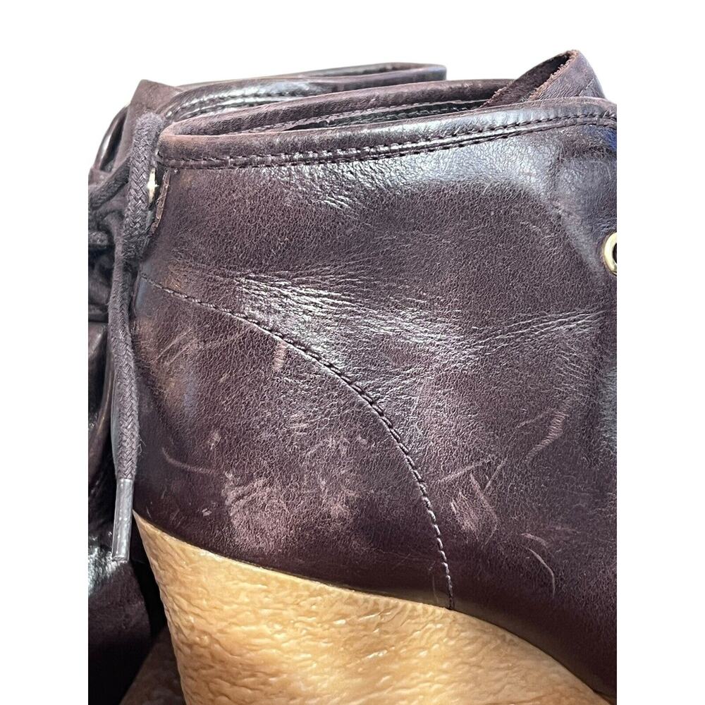 Size 7.5 Michael Kors Rory Wedge Booties Brown Leather Ankle Boots Lace Up - Picture 12 of 16