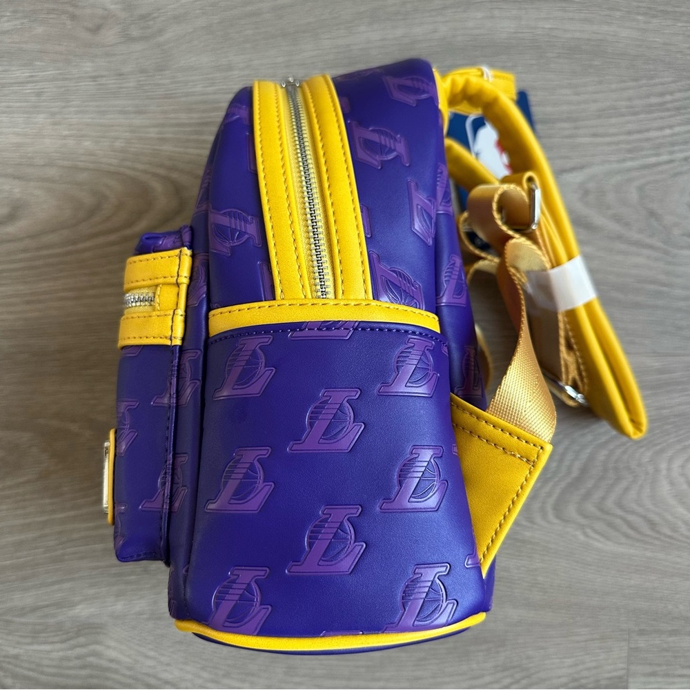 🆕 Loungefly x NBA Los Angeles Lakers Debossed Logo Vegan Leather Mini Backpack - Picture 7 of 10