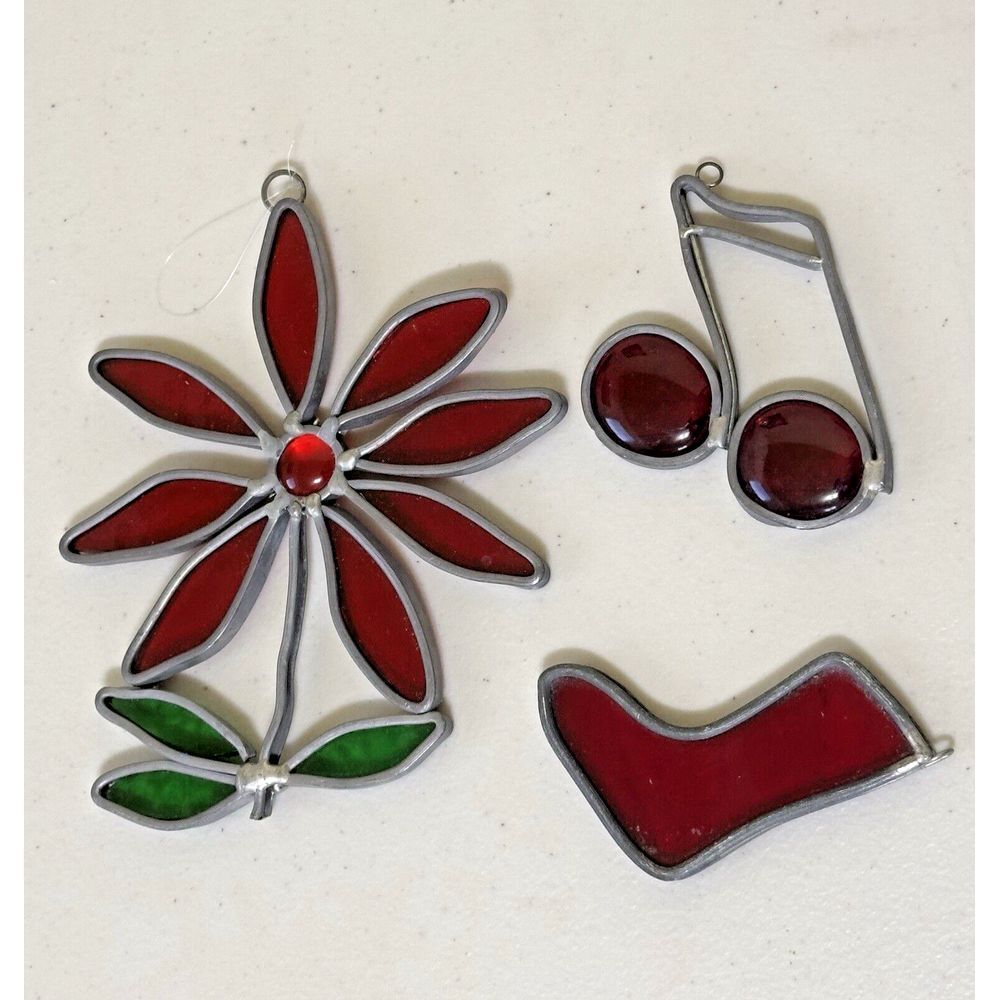 Vintage Lot of 3 Flower Musical Notes Sock Stained Glass Sun Catchers