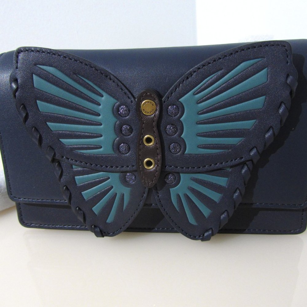 CONVERTIBLE COACH 2609 Belt Bag Butterfly Applique Fanny Pack Crossbody Navy