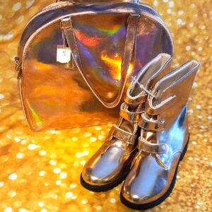 Ankle Boots ONLY. New & never used. Bronze holographic ankle boots. 🥾
