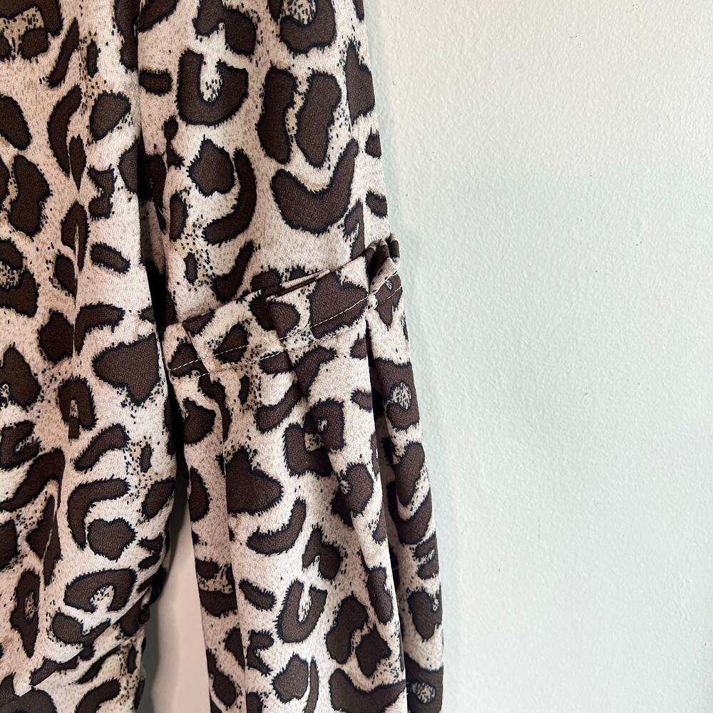 Grace Karin long sleeve leopard ruched keyhole round neck front blouse Size XL - Picture 4 of 9