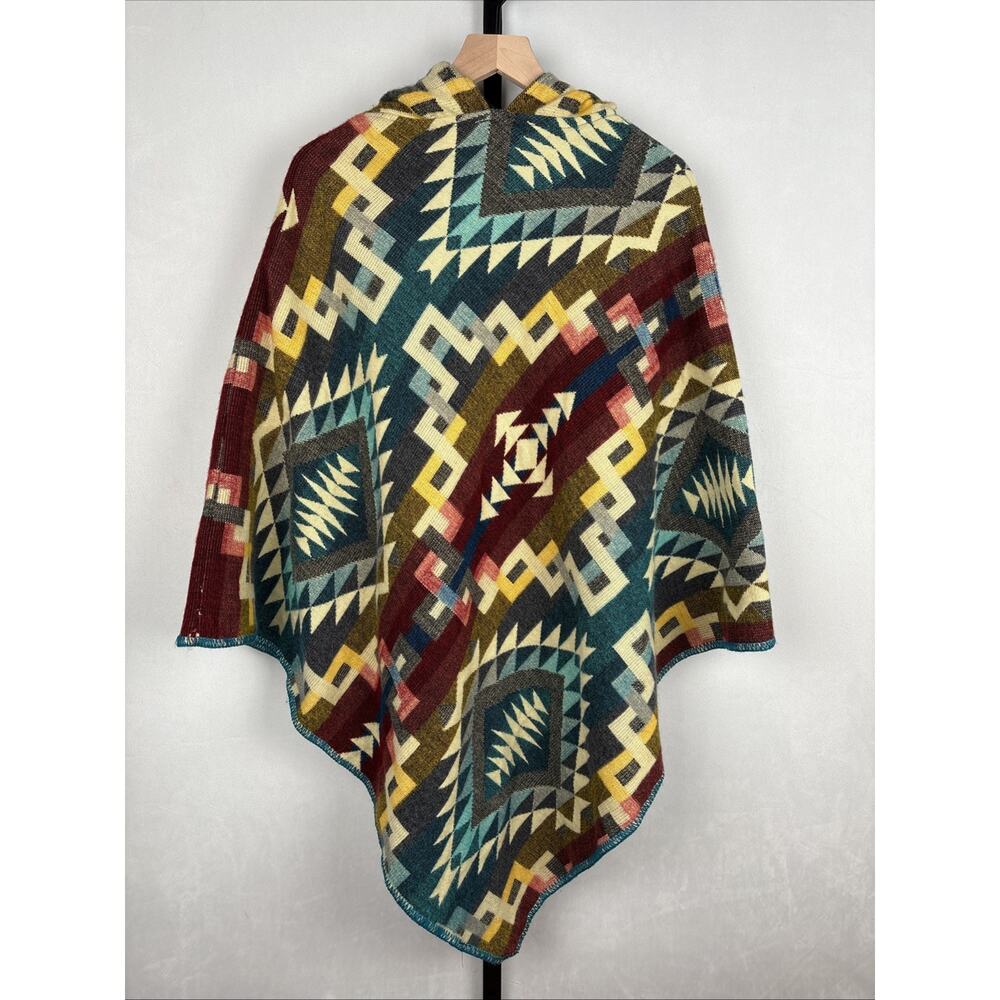 Galapagos Confecciones Colorful Handmade Poncho O/S Aztec Geometric Wool Blend