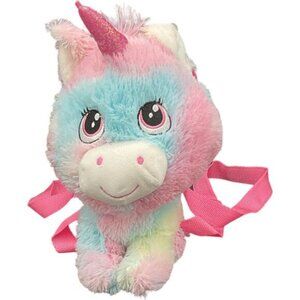 Plush Unicorn Backpack With Pink Straps Rainbow Pastel zipper Closure
