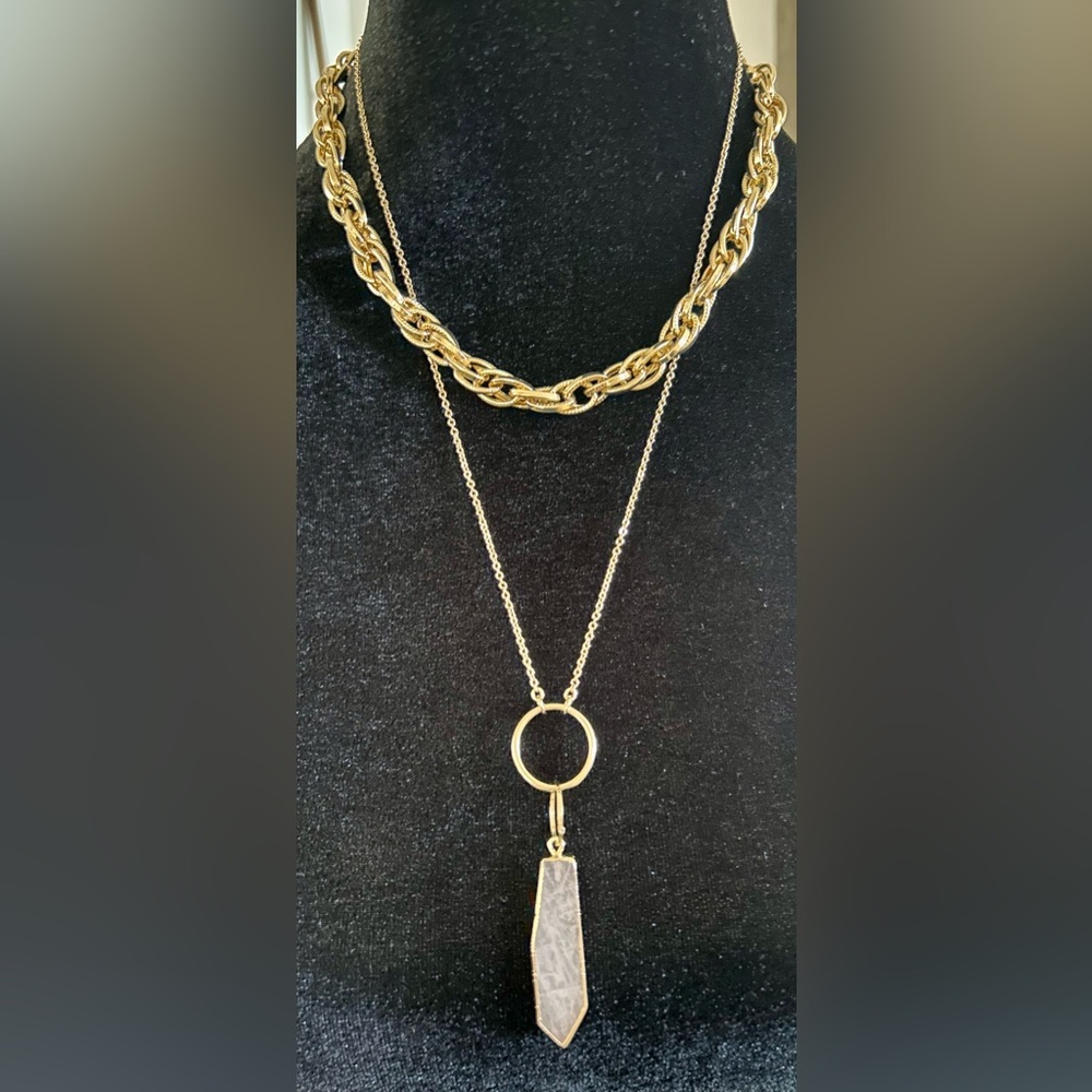 Express Gold and Stone 2 Layered Necklace - Picture 3 of 4