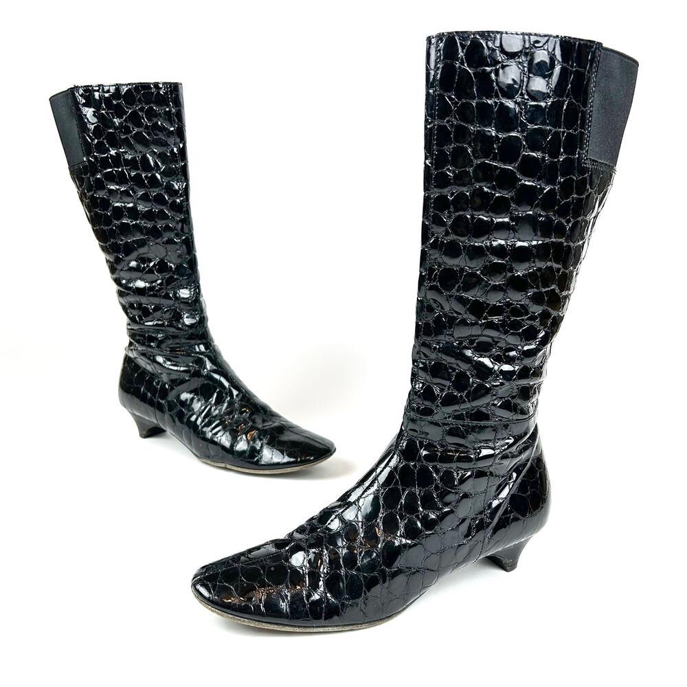 Miu Miu Croc Effect Knee High Kitten Heel Boots