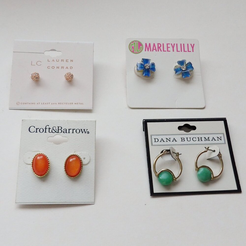 Bundle of 4 Pairs Pierced Earrings Smaller Size Stud & Hoop Style NWT