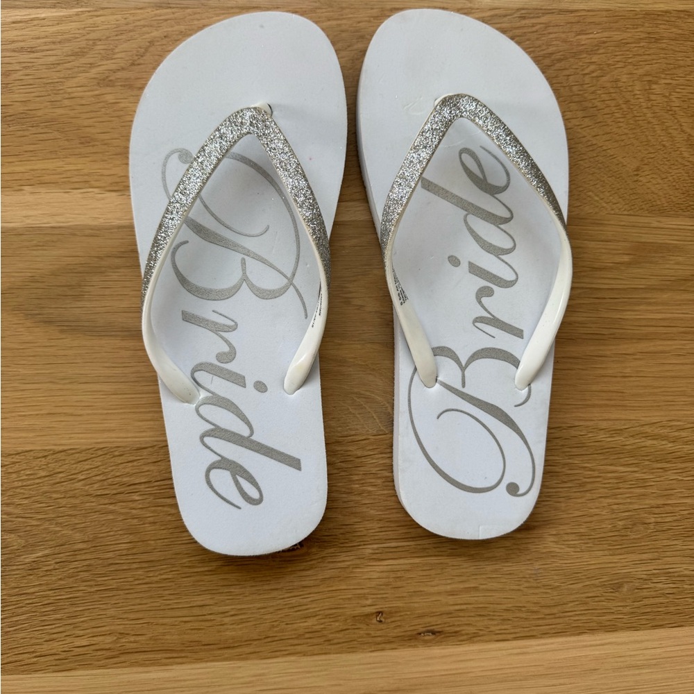 Elegant White and Silver Bridal Flip Flops