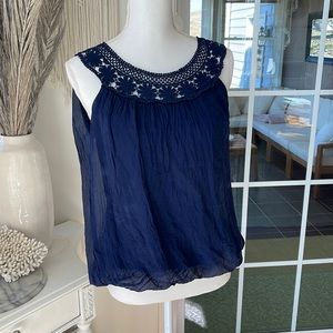 Silk navy blue silk lace shell size small