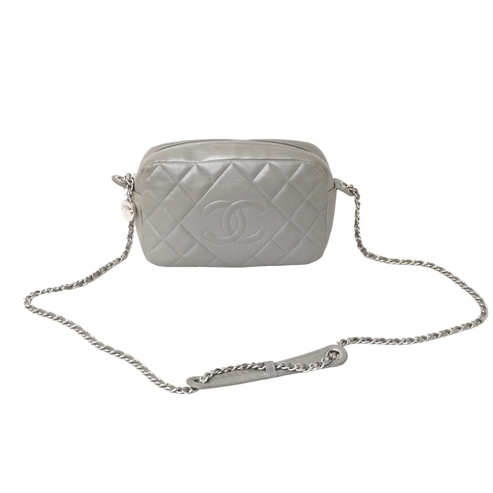 CHANEL Chain Shoulder Bag Matelasse Lambskin Diamond CC Grey