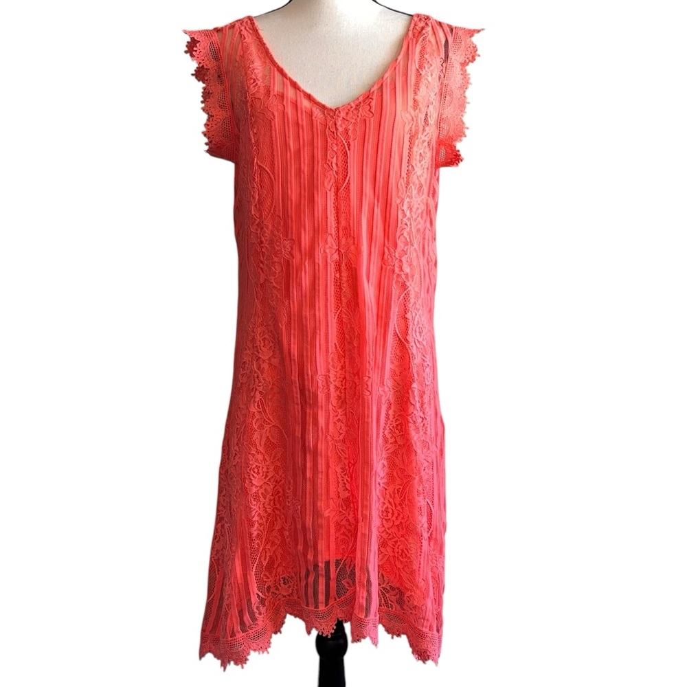Vibrant Coral Lace Dress Alter’d State Boho Midi Spring Summer
