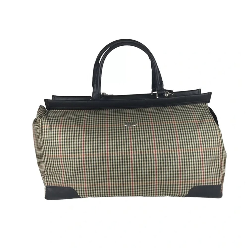 Diane von Furstenberg Womens Multicolor Plaid Pockets Double Handles Duffle Bag