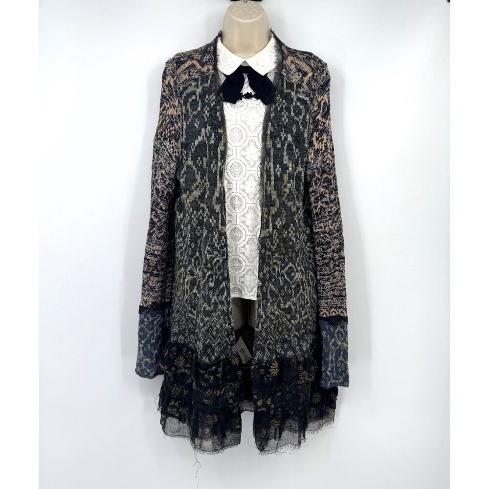 RARE Free People Distressed Raw Hem Mixed Media Long Knit Cardigan Woman’s size