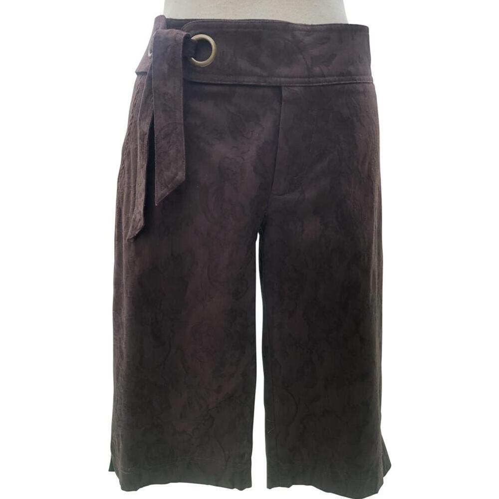 Cache Brown Jacquard Self Belt Walking Bermuda City Short Pant Textured NWT $88