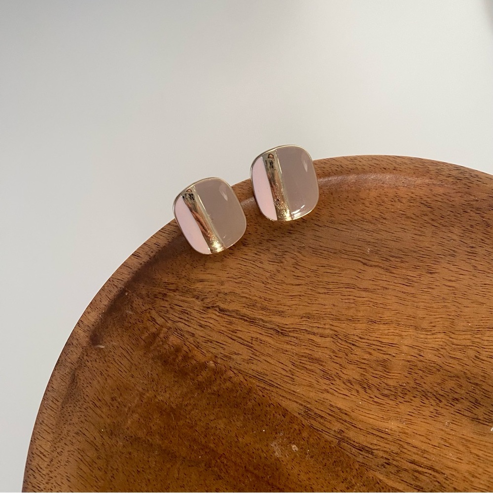 4/$15 Gold Pink Mauve Enamel Stud Earrings