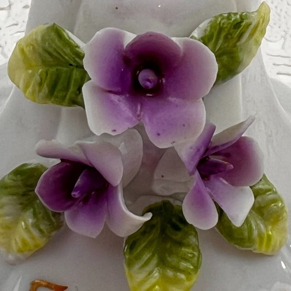 Vintage Enesco 1979 Bell "Forget Me Not" Gold Handle Purple African Violets 2.75 - Picture 2 of 10