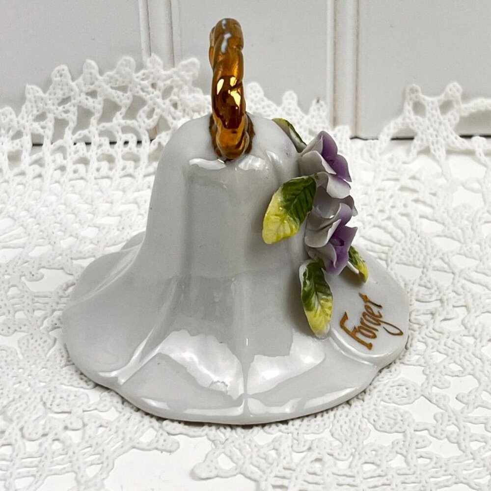 Vintage Enesco 1979 Bell "Forget Me Not" Gold Handle Purple African Violets 2.75 - Picture 4 of 10