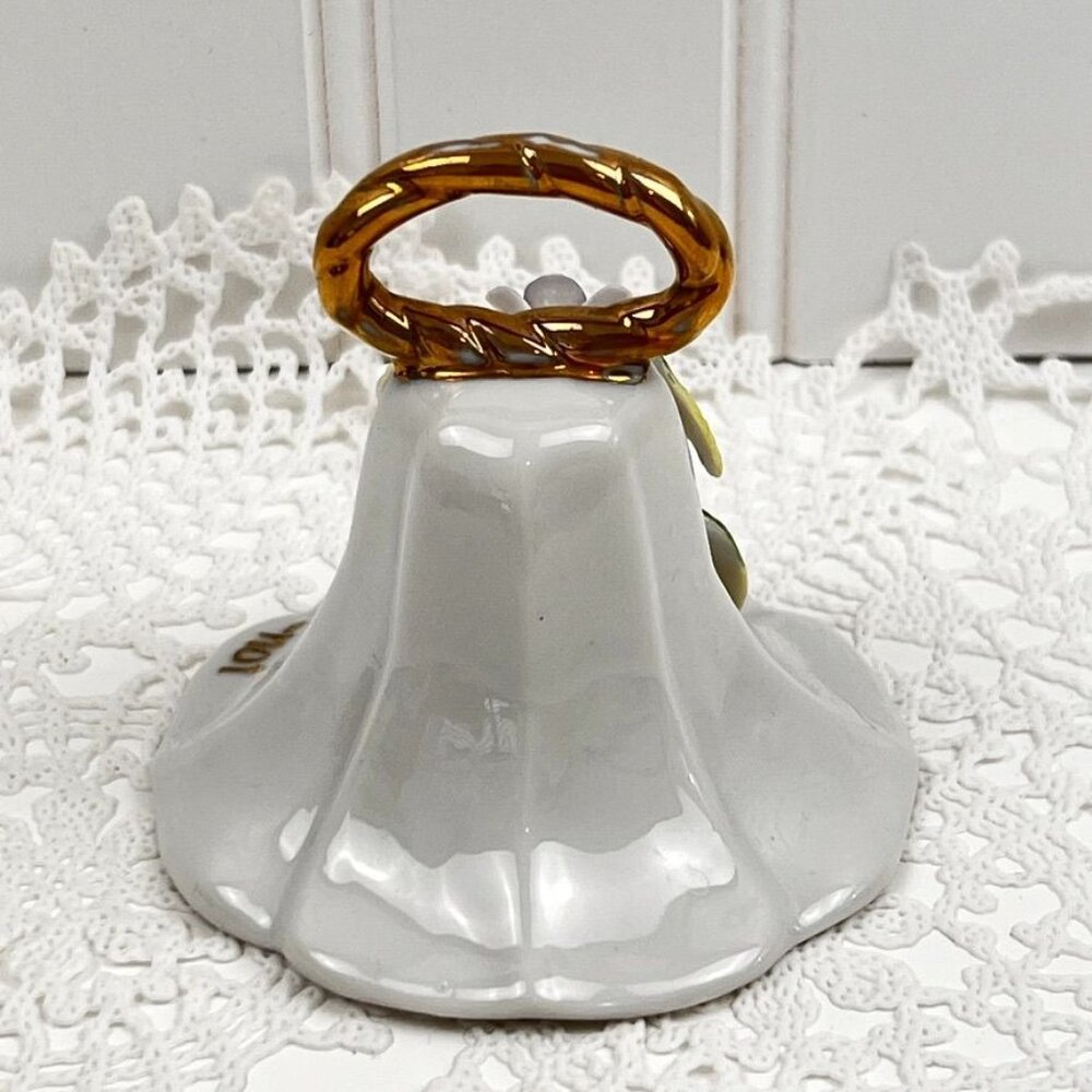 Vintage Enesco 1979 Bell "Forget Me Not" Gold Handle Purple African Violets 2.75 - Picture 5 of 10