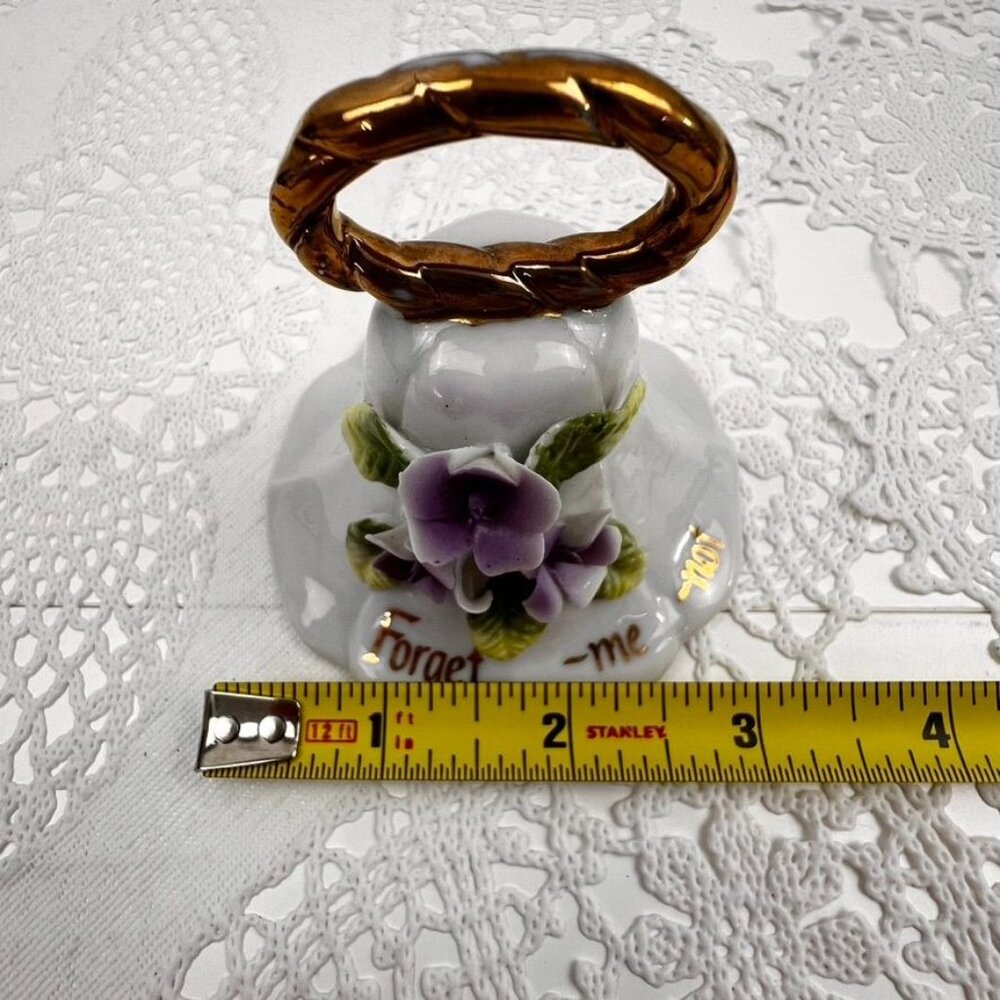 Vintage Enesco 1979 Bell "Forget Me Not" Gold Handle Purple African Violets 2.75 - Picture 7 of 10