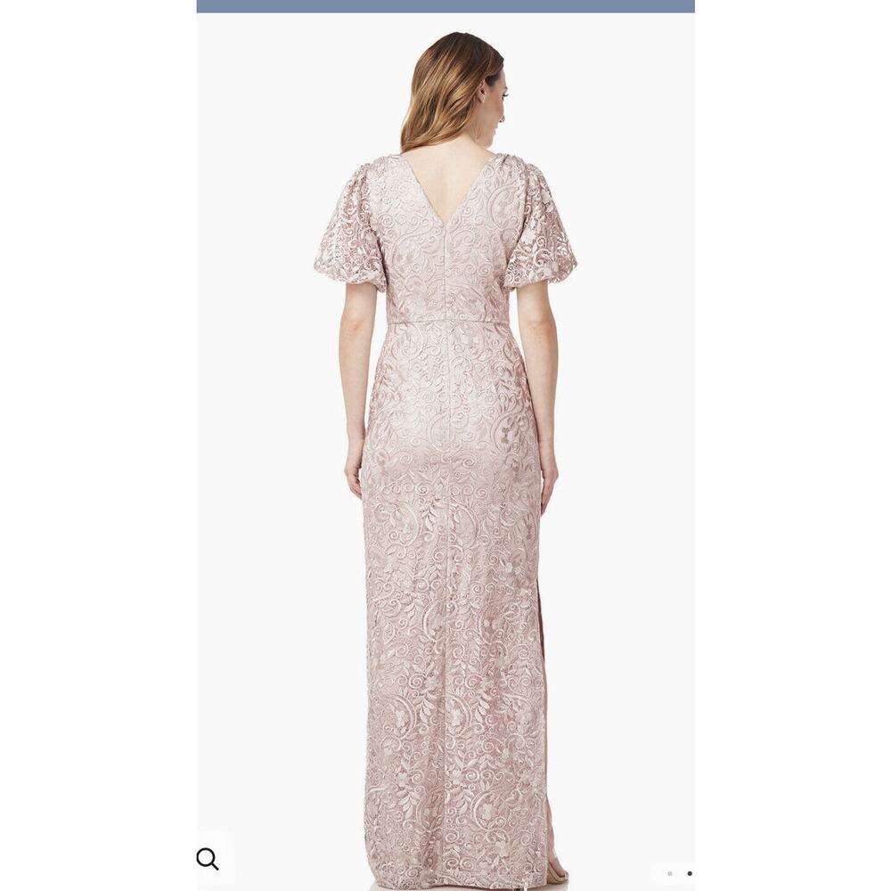 JS Collections River Puff Embroidered Column Gown Dress, blush, Size 2 - Picture 2 of 5