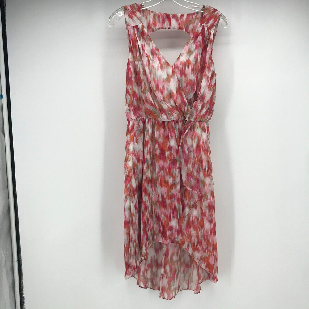 Bisou Bisou Michele Bohbot Dress Womens 4 Pink Orange V Neck High Low Blouson