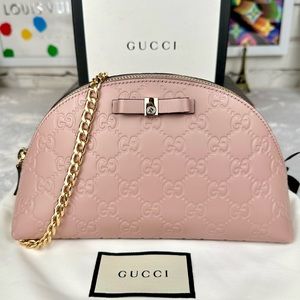 Gucci GG Pink Stamped leather GM, Large size cosmetic pouch or crossbody CUTE!