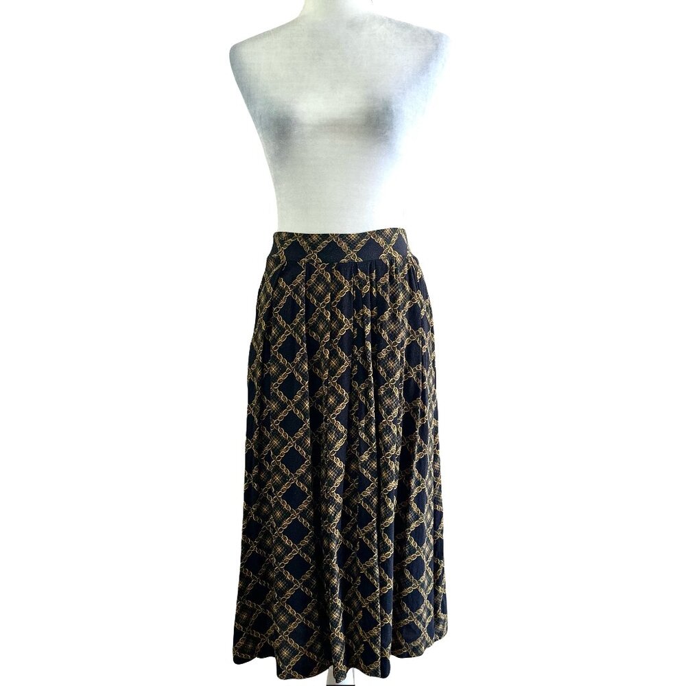Jonathan Logan Vintage 70s Black/ Yellow Plaid Print Midi Skirt