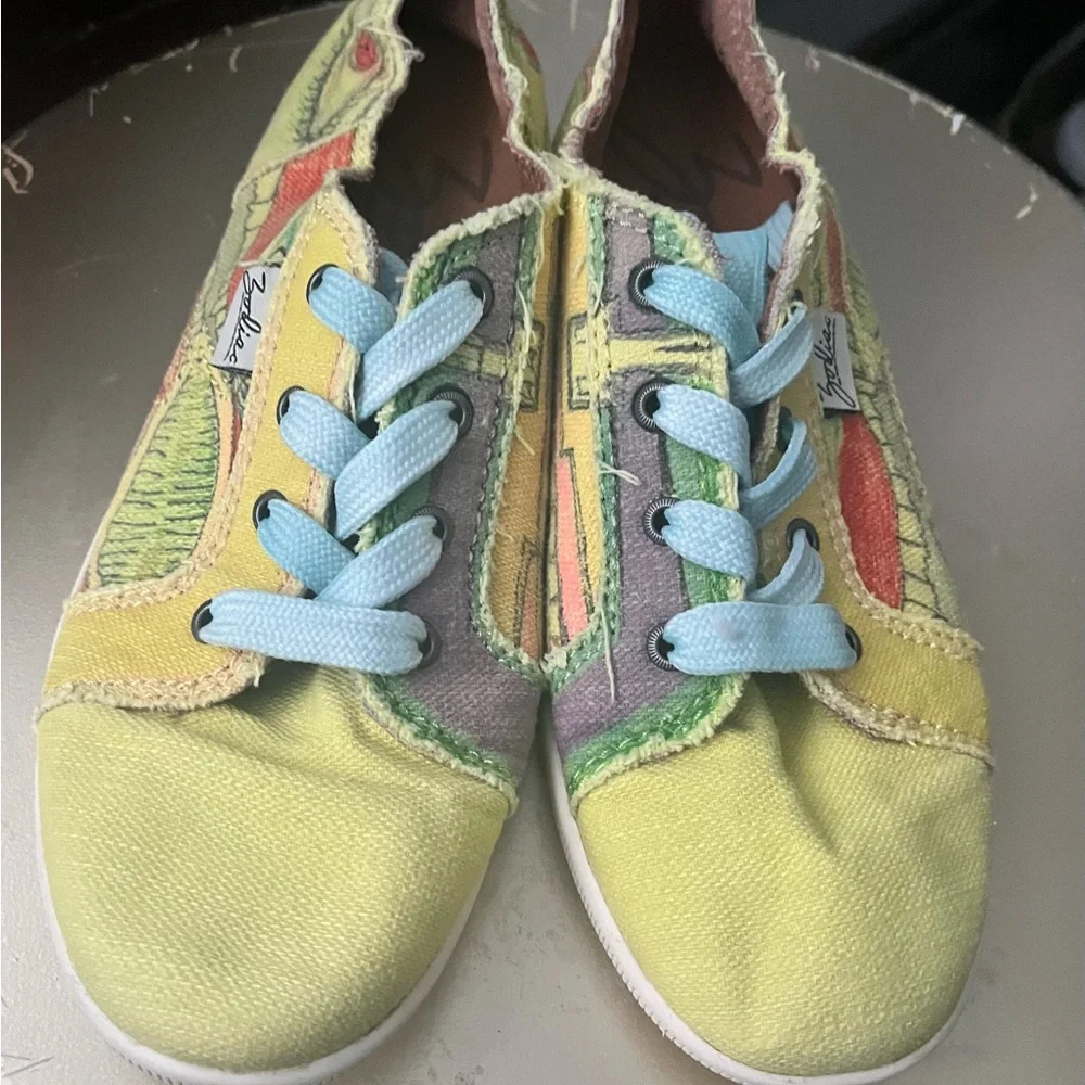 Zodiac light green pattern canvas lace up sneakers size 7 - Picture 4 of 7